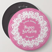 Happy Birthday, 70th Pink/White Number Pattern Button (Vorne & Hinten)