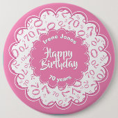 Happy Birthday, 70th Pink/White Number Pattern Button (Vorderseite)