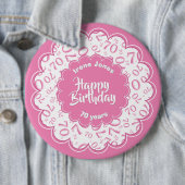 Happy Birthday, 70th Pink/White Number Pattern Button (Beispiel)