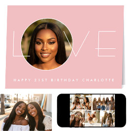 Happy Birthday 7 Photo Love Elegant Blush Pink Karte