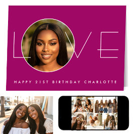 Happy Birthday 7 Photo Love Elegant Dark Pink Karte