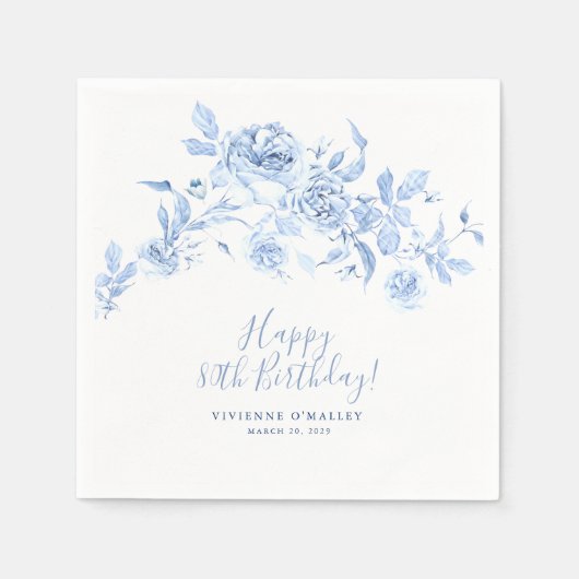 Happy Birthday 80. Blue Rose Blues Custom Serviette (Vorderseite)