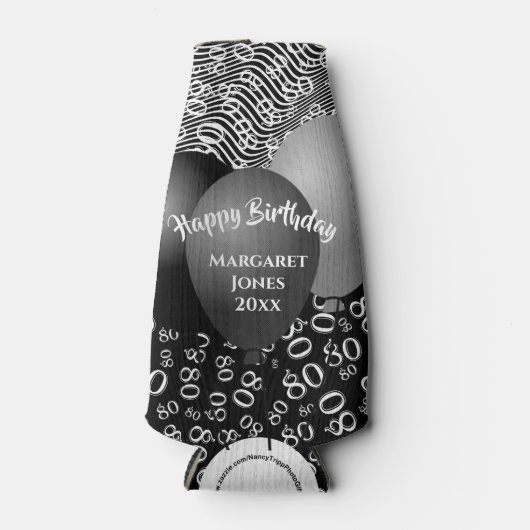 Happy Birthday 80. Number Pattern Schwarz und Weiß Flaschenkühler (Vorderseite)