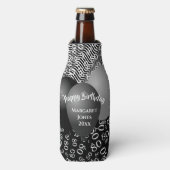 Happy Birthday 80. Number Pattern Schwarz und Weiß Flaschenkühler (Flaschenvorderseite)