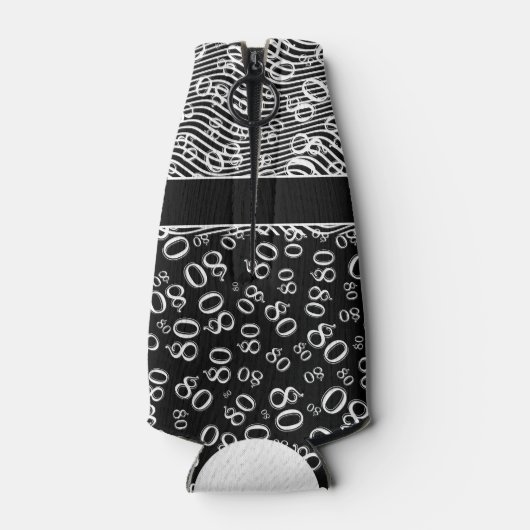 Happy Birthday 80. Number Pattern Schwarz und Weiß Flaschenkühler (Rückseite)