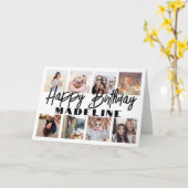 Happy Birthday 8 Foto Collage Elegante Minimalisti Karte (Gelbe Blume)