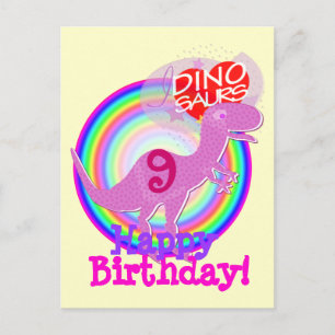Happy Birthday 9 Jahre Lila T-Rex Dino Postkarte