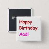 Happy Birthday Aadi Button (Vorne & Hinten)