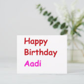 Happy Birthday Aadi Postkarte (Stehend Vorderseite)