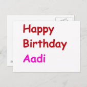 Happy Birthday Aadi Postkarte (Vorne/Hinten)