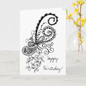 Happy Birthday Abstrakt Doodle Card Karte (Gelbe Blume)