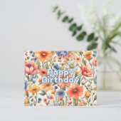 Happy Birthday Abstrakt Watercolor Blume Postkarte (Stehend Vorderseite)