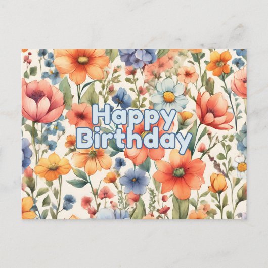 Happy Birthday Abstrakt Watercolor Blume Postkarte (Vorderseite)