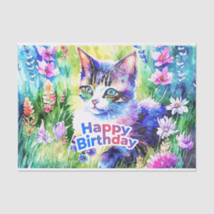 Happy Birthday Abstrakt Watercolor Cat Seidenpapier