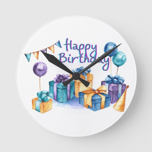 Happy Birthday Acrylic Wall Clock Runde Wanduhr (Vorderseite)