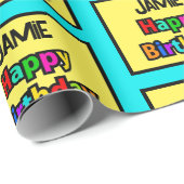 Happy Birthday Add Name Colorful Personalize Spaß Geschenkpapier (Rolleneckpunkt)