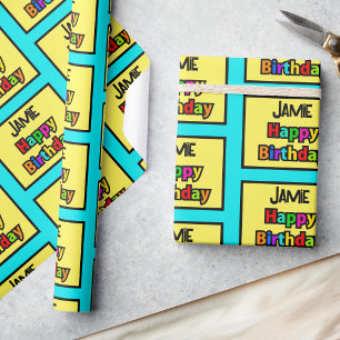 Happy Birthday Add Name Colorful Personalize Spaß Geschenkpapier