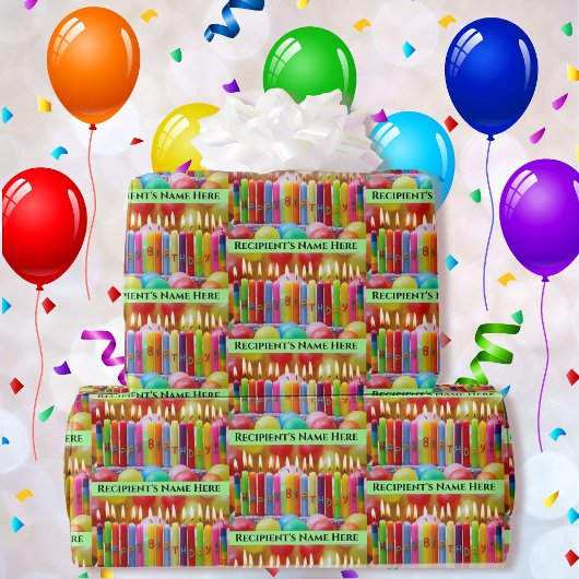 Happy Birthday Add Name Farbige Kerzen Geschenkpapier