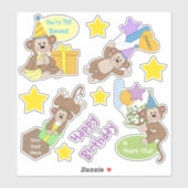 Happy Birthday Affen and Stars Aufkleber (Blatt)
