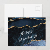 Happy Birthday - Agate Navy Blue Gold Gemstone Postkarte (Vorne/Hinten)