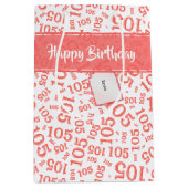 Happy Birthday Age 105 Number Pattern Coral/White Mittlere Geschenktüte (Vorderseite)