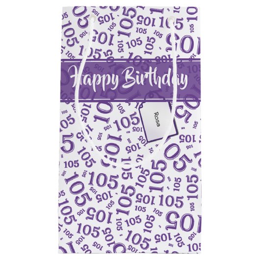 Happy Birthday Age 105 Number Pattern Purple/White Kleine Geschenktüte (Vorderseite)