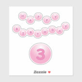 Happy Birthday Age 3 Pink Bouncy Balls Sticker (Blatt)