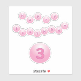 Happy Birthday Age 3 Pink Bouncy Balls Sticker