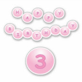 Happy Birthday Age 3 Pink Bouncy Balls Sticker (Vorderseite)