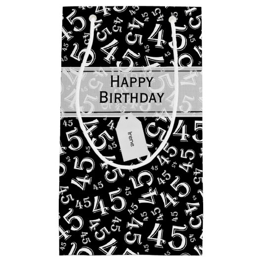 Happy Birthday Age 45 Number Pattern Schwarz/Weiß Kleine Geschenktüte (Vorderseite)