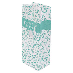 Happy Birthday Age 55 Number Pattern Aquamarin/wei Geschenktüte Für Weinflaschen