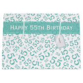 Happy Birthday Age 55 Number Pattern Aquamarin/wei Große Geschenktüte (Vorderseite)