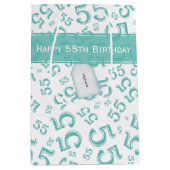 Happy Birthday Age 55 Number Pattern Aquamarin/wei Mittlere Geschenktüte (Vorderseite)