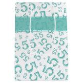 Happy Birthday Age 55 Number Pattern Aquamarin/wei Mittlere Geschenktüte (Rückseite)