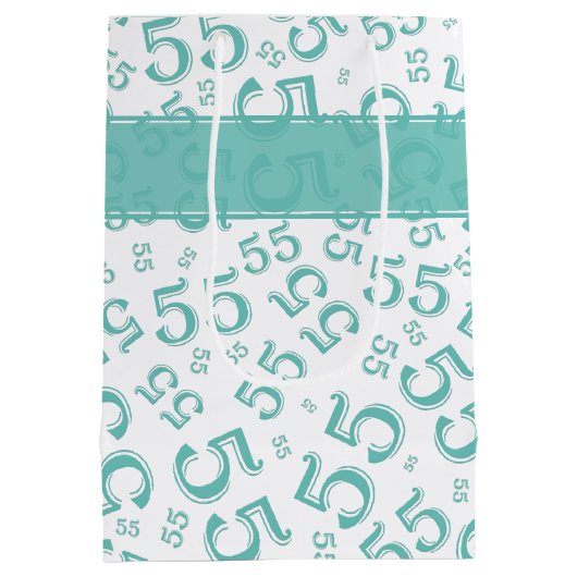 Happy Birthday Age 55 Number Pattern Aquamarin/wei Mittlere Geschenktüte (Rückseite)