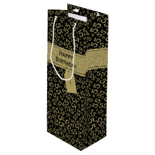 Happy Birthday Age 55 Number Pattern Black/Gold Geschenktüte Für Weinflaschen
