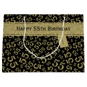 Happy Birthday Age 55 Number Pattern Black/Gold Große Geschenktüte (Vorderseite)