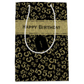 Happy Birthday Age 55 Number Pattern Black/Gold Mittlere Geschenktüte (Vorderseite)