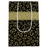 Happy Birthday Age 55 Number Pattern Black/Gold Mittlere Geschenktüte (Rückseite)