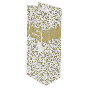 Happy Birthday Age 55 Number Pattern Gold/Weiß Geschenktüte Für Weinflaschen