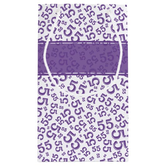 Happy Birthday Age 55 Number Pattern Lila/weiß Kleine Geschenktüte (Rückseite)