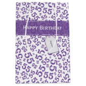 Happy Birthday Age 55 Number Pattern Lila/weiß Mittlere Geschenktüte (Vorderseite)