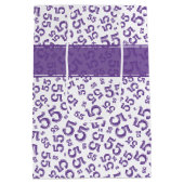 Happy Birthday Age 55 Number Pattern Lila/weiß Mittlere Geschenktüte (Rückseite)
