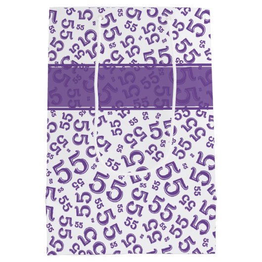 Happy Birthday Age 55 Number Pattern Lila/weiß Mittlere Geschenktüte (Rückseite)