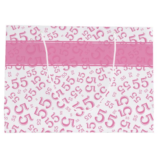 Happy Birthday Age 55 Number Pattern Pink/White Große Geschenktüte (Rückseite)