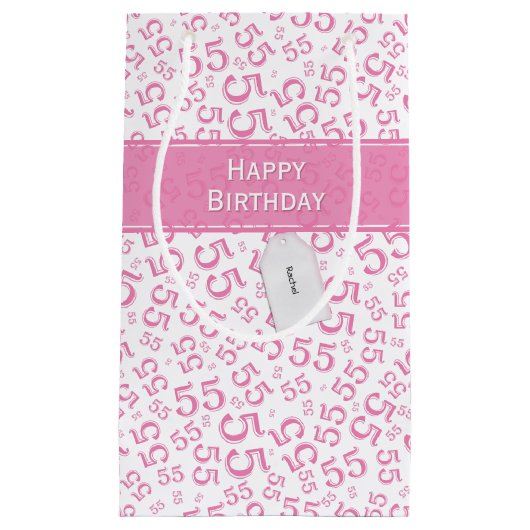 Happy Birthday Age 55 Number Pattern Pink/White Kleine Geschenktüte (Vorderseite)