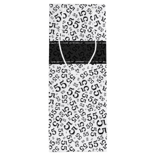 Happy Birthday Age 55 Number Pattern Schwarz/Weiß Geschenktüte Für Weinflaschen (Rückseite)
