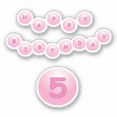Happy Birthday Age 5 Pink Bouncy Balls Sticker (Vorderseite)