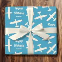 Happy Birthday Aircraft Retro Muster Name Blau