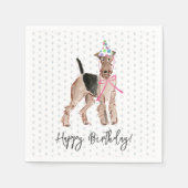Happy Birthday Airedale Dog Hat Cake Muster Spaß Serviette (Vorderseite)